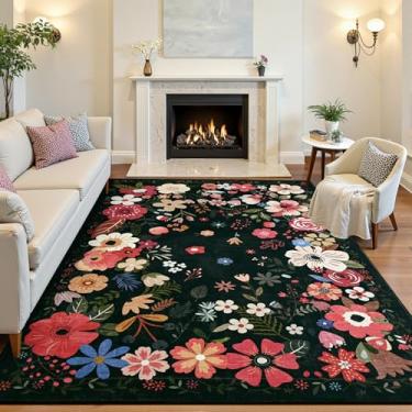 Imagem de Vasofe Tapete de área de 15 x 23 cm, lavável à máquina, macio com estampa floral, antiderrapante, tapetes de flores de pelo baixo para sala de estar, quarto, berçário, sala de jantar, sala de aula