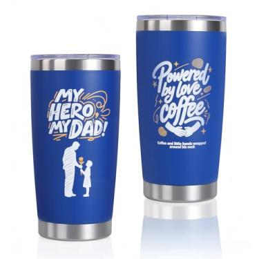 Imagem de Cazacomzy Presentes de Dia dos Pais para o Pai, 590 ml Copo Gravado da Filha Filho - Copo isolado de aço inoxidável com tampa, caneca de viagem à prova de vazamento para café, presente de Natal e