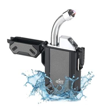 Imagem de Isqueiro de sobrevivência à prova d'água à prova de vento de arco duplo com pescoço longo flexível retrátil isqueiro elétrico recarregável por USB para velas, churrasqueiras e ambientes externos