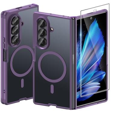 Imagem de Halokin Capa magnética para Samsung Galaxy Z Fold 7 com protetor de tela, [compatível com MagSafe] Capa fina translúcida fosca à prova de choque para Samsung Z Fold 7, capa fina de policarbonato