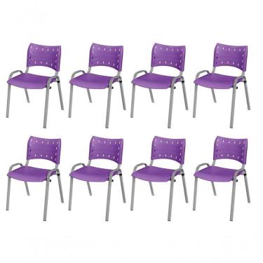 Imagem de Cadeira Iso Base Cinza, Igreja, Escola, Escritório -violeta Kit 8 Peças
