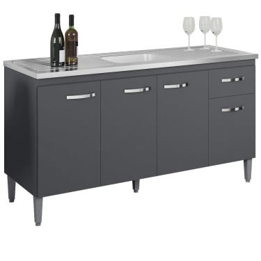 Imagem de Balcao Para Pia Sem Tampo 145 Cm Gabriela Cinza Reajl Móveis Cinza