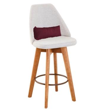 Imagem de Banqueta Alta Maya Giratória Com Encosto Gourmet Linho Bege e Almofada Suede Bordô - Aurora Line