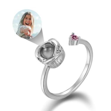 Imagem de EMIRISTIC Anel de foto personalizado para mulheres - Anel de prata com pedra do mês de nascimento com imagem personalizada para Dia dos Namorados, aniversário, Dia das Mães Qualquer Especial, Free