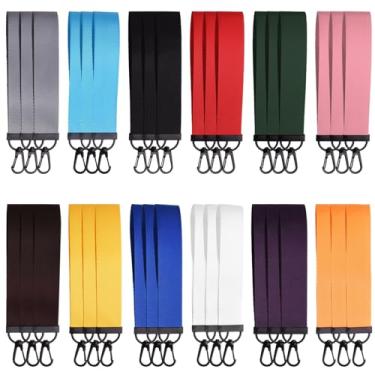 Imagem de 36 cordões de nylon, conjunto de 12 cores, chaveiro de alça de pulso resistente com clipes giratórios destacáveis, para crachás de identificação, chaves, eventos