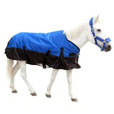 Imagem de Cobertor para minicavalo/pônei/potro/miniatura, cobertor de inverno de peso médio para cavalos, 1200 denier impermeável e respirável/enchimento de 220 g (azul, 119 cm)