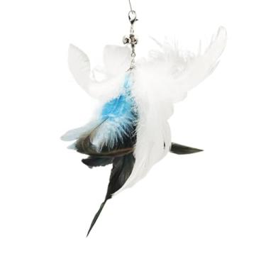 Imagem de Luzhengyang Recargas de varinha Feather Cat Teaser – Cabeças inspiradas em pássaros naturais, acessórios de brinquedo de gato para brincadeiras interativas (pacote com 5) (branco-azul 6 + 2 penas re)
