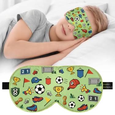 Imagem de Máscara infantil de seda para dormir – 100% seda amoreira, máscara infantil com alça ajustável, máscara de dormir blackout macia e respirável para meninos e meninas de 5 a 15 anos (estampa de bola de
