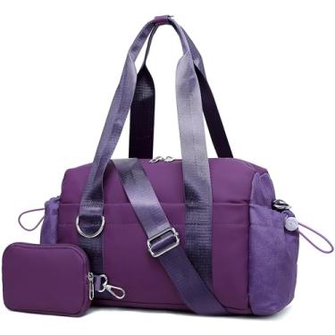 Imagem de ERTUNA Mini bolsa de ginástica para uso diário, bolsa pequena com compartimento com zíper, impermeável, bolsa de viagem fofa, bolsa de mão de treino com alça de ombro removível e carteira de moedas