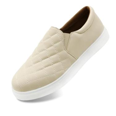 Imagem de unsylvion Mocassins femininos: sapatos sem cadarço elegantes e confortáveis, tênis de cano baixo, Bege, 35