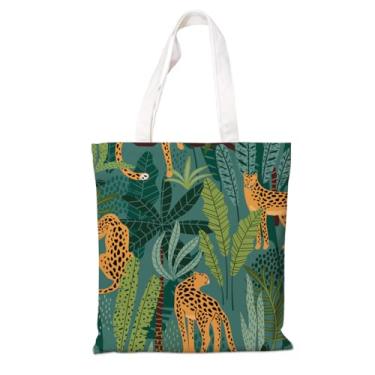 Imagem de Sacola estética para mulheres, sacola de lona animal, bolsa moderna de algodão leopardo para compras, trabalho, passeios casuais, ótimo presente para amantes de animais, sacolas de compras de