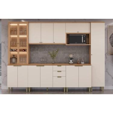 Imagem de Cozinha Completa Selene 6 Peças (2aéreos+2balcões+1cristaleira+1paneleiro) Cp18 Jequitiba-off White Fosco - Linea