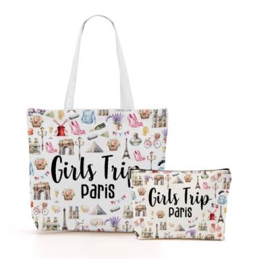 Imagem de Paris Souvenirs França Paris Lover Gifts Girls Trip Gifts Favors Canvas Tote Bag Shopping Weekender Bags for Women Sister Bridesmaid Christmas Birthday Bolsa reutilizável de mercearia com bolso e