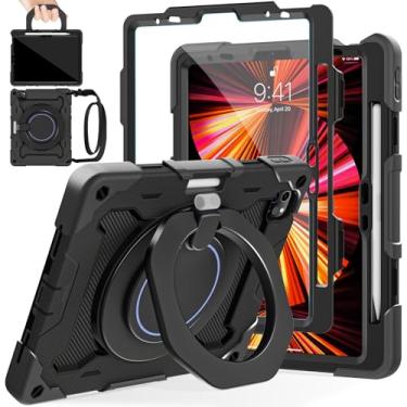 Imagem de ROISKIN Capa para iPad Air 11 polegadas M3/M2, iPad Pro 11 polegadas 4ª/3ª/2ª/1ª geração, iPad Air 5ª/4ª 10,7 polegadas, resistente à prova de choque com alça de ombro 360 suporte para caneta