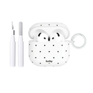 Imagem de inewateri Capa compatível com AirPods 4 com kit de limpeza, lindo design de estética de bolinhas, à prova de choque, capa de chaveiro para meninas e mulheres para AirPods 4ª (2024) - branco puro