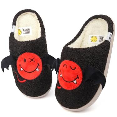 Imagem de Chinelos infantis de pelúcia para meninas e meninos, preto demoníaco, 13-13.5 Little Kid