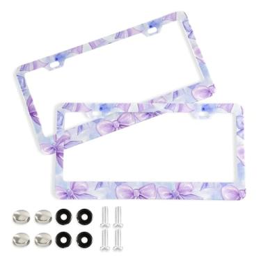 Imagem de SEHANY Lindas molduras de placa de licença de arco azul roxo, capas de moldura de alumínio à prova de ferrugem com orifícios elípticos e parafusos serve para veículos padrão dos EUA tamanho acessórios