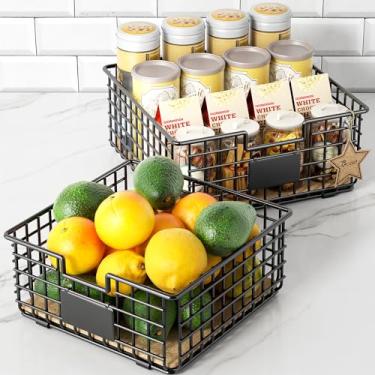 Imagem de Cestas de armazenamento de arame, cestas quadradas grandes para organização, cestas de metal para prateleira, lavanderia, banheiro, preto, pacote com 2