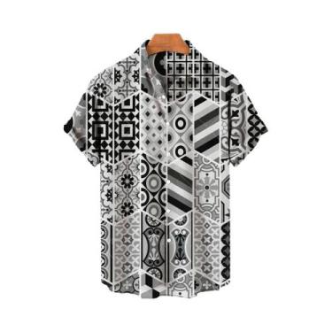 Imagem de Camisa Havaiana Masculina plus Size 3D Com Estampa Geométrica De Flor 