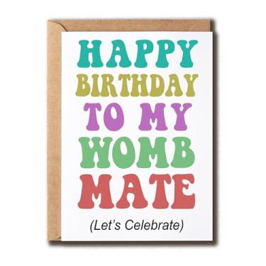 Imagem de ZoZi9xDesigns Happy Birthday To My Womb Mate - Cartão de aniversário gêmeo - Presente para irmão irmã - Irmão - Cartão gêmeo - Engraçado - Presente para ele Ela