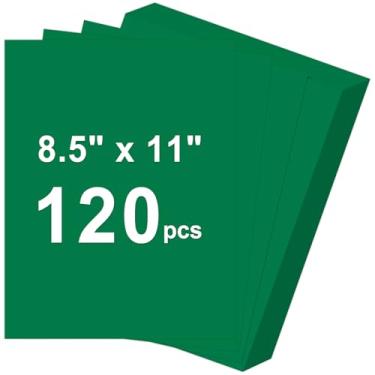 Imagem de 120 folhas de cartolina 8,5 x 11, cartão verde escuro de 29,5 kg, papel de construção verde, papel de impressora grosso de 180 g/m² para impressão, pintura, confecção de cartões, material escolar