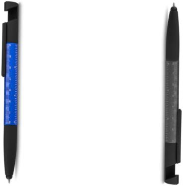 Imagem de Caneta Esferográfica Metálica com Ponta Touch, Escrita Azul, Multifuncional com Chave de Fenda, Phillips, Suporte para Smartphone, Limpador de Tela, Régua (Azul e Cinza)