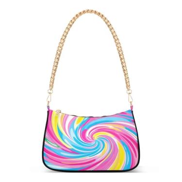 Imagem de CEBUGI Bolsas transversais femininas bolsa de ombro colorida redemoinhos bolsa clutch elegante com alça de corrente