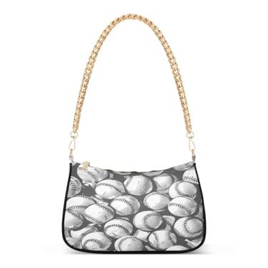 Imagem de CEBUGI Bolsa tiracolo feminina bolsa de ombro com fundo de bolas de beisebol elegante bolsa clutch com alça de corrente