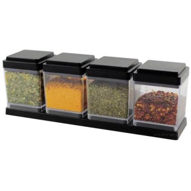 Imagem de Conjunto Porta Tempero Condimentos 4 Potes 150ml Quadrados Com Tampa E