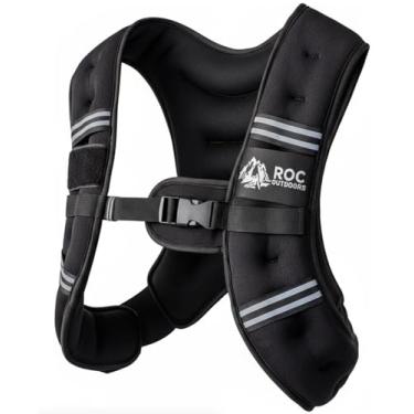 Imagem de Roc Colete pesado ao ar livre para mulheres e homens, 2,3 kg/4,5 kg/6,8 kg/9,1 kg/13,6 kg, colete com faixa refletiva para treino, treinamento de força, corrida, caminhada, fitness, musculação, perda