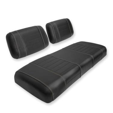 Imagem de SHUNCHENXIANG Capas de assento de carrinho de golfe serve para almofada de banco dianteiro Club Car DS 1994-2000, listra personalizada de couro macio confortável/antiarranhões/fácil de limpar