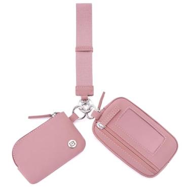 Imagem de POIUGOYA Carteira de pulso de nylon, porta-chaves com bolsa dupla, carteira pequena RFID com bolsa de moedas, janela de identificação para viagens, Rosa escuro x 2, Small