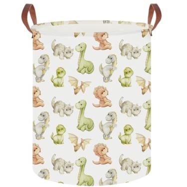 Imagem de HKEC Cesto de roupa suja de 50 cm, cesto de roupas sujas, caixa de armazenamento impermeável, decoração de quarto, cestas de presente, cesto de berçário (dinossauro aquarela)
