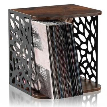 Imagem de CILXGQLN 1 cubo de armazenamento de discos de vinil e porta-discos empilhável, armazenamento de álbum multifuncional para mais de 60 discos de vinil, organizador de chão para sala de estar, suporte de