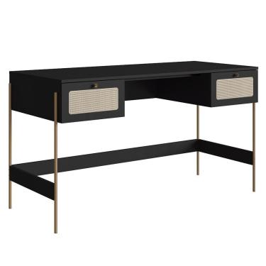 Imagem de Mesa Escrivaninha Home Office Pé Metal Arlo A10 Nero/dourado - Mpozenato