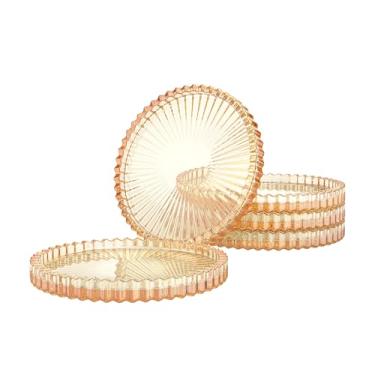 Imagem de Conjunto de 5 porta-copos de vidro âmbar, porta-copos de vidro redondo, adequado para cafés, mesas de jantar, escritórios, bares, terraços (âmbar)