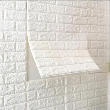 Imagem de Kit 30 Adesivos 3D Parede Tijolinho Branco Alto Relevo - Decoração Moderna (Kit com 20 Placas)