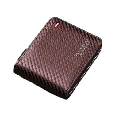 Imagem de Carteira masculina, porta-cartões com zíper duplo com vários bolsos para dinheiro e moedas, Marrom, Minimalista