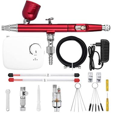 Imagem de Airbrush de ação dupla com mini bateria kit de compressor de ar sem fio 0.3mm escova de ar spray ferramenta de limpeza de pistola para maquiagem prego tinta(NCT-SLC-W-S3,EU plug)
