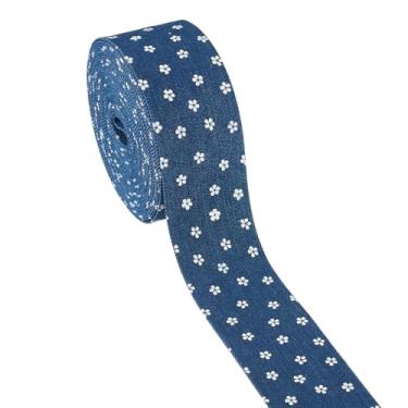 Imagem de Kissitty Fita de tecido jeans de 4,5 m de largura, tiras de tecido jeans para artesanato, fita azul jeans de poliéster com padrão floral para laço, faça você mesmo, clipe de cabelo, acessórios de