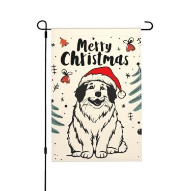 Imagem de Bandeira de jardim de Natal para cães dos Grandes Pirenéus dupla face vertical sazonal inverno ao ar livre decorações de gramado 30 x 45 cm