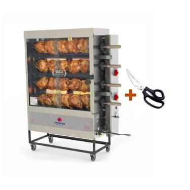 Imagem de Assador De Frango Gás 4 Espetos Infra Pr-621 Progás + Tesoura Multifuncional Tramontina Bivolt