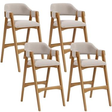 Imagem de Kit 04 Banquetas Altas Para Cozinha Sala de Jantar Bar Suran L02 Bouclê Creme - Lyam Decor