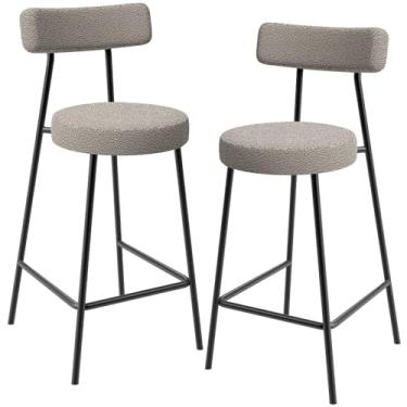 Imagem de Kit 02 Banquetas Baixa Para Cozinha Sala De Jantar Bar Bancada Milão L02 Bouclê Creme - Lyam Decor