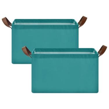 Imagem de Organizador de armário para armazenamento de roupas, cestas decorativas dobráveis para decoração de casa com alças, caixa de armazenamento 17 x 29 x 25 cm, azul-petróleo, pacote com 2