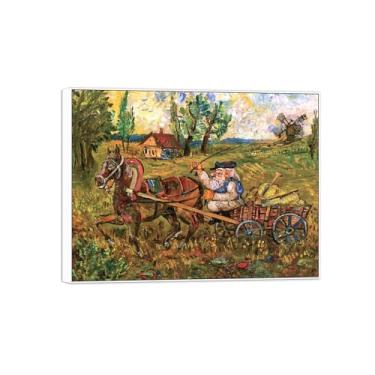 Imagem de David Burliuk Famosas impressões em tela de arte de parede prontas para pendurar. Camponês e cavalo. Pintura com moldura branca para decoração de sala de estar 60 x 80 cm 24 x 31 pol