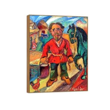 Imagem de BMZFYBS David Burliuk famosas impressões em tela de arte de parede prontas para pendurar. Homem com duas faces. Pintura de moldura de madeira para decoração de sala de estar 50 x 65 cm 20 x 26 pol