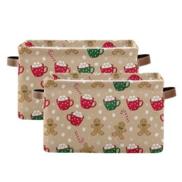 Imagem de Caixa de armazenamento de 36 cm com alças – caixas de armazenamento de tecido dobrável para banheiro, escritório, quarto, biscoito de Natal fofo, marrom, pacote com 2