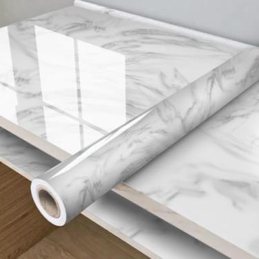 Imagem de Papel de Parede Adesivo para Cozinha Lavável Resistente a Altas Temperaturas(Rolo de 1 Metro,Mármore Branco e Cinza)
