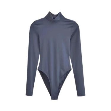 Imagem de Body Feminino De Manga Longa Slim Fit Vintage Com Gola Alta Casual Ele